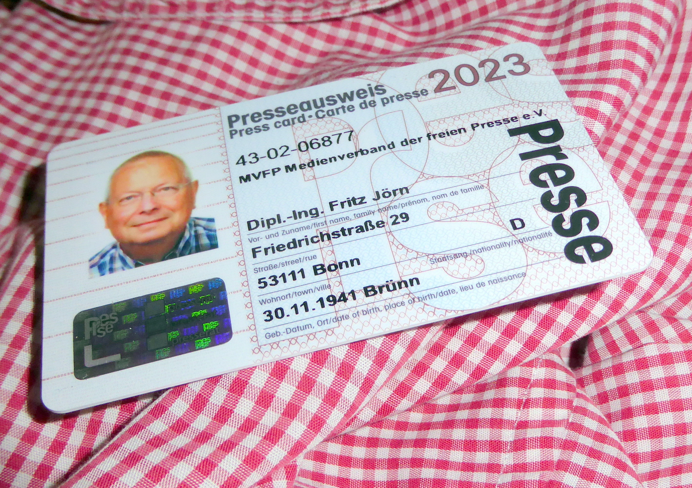 Presseausweis Fritz J�rn