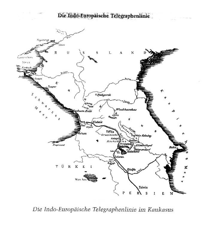 Die indo-europäische Telegraphenlinie im Kaukasus, klickbar (622 kByte)